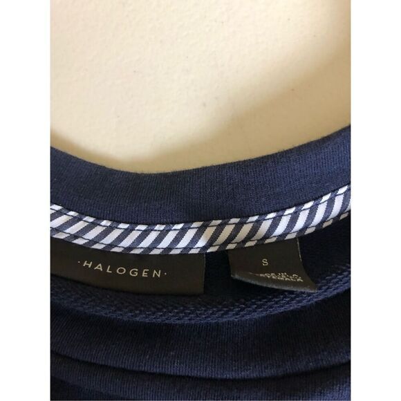 Halogen  Blouse Long Bell Sleeves  Navy Blue Striped Size S - Picture 12 of 13